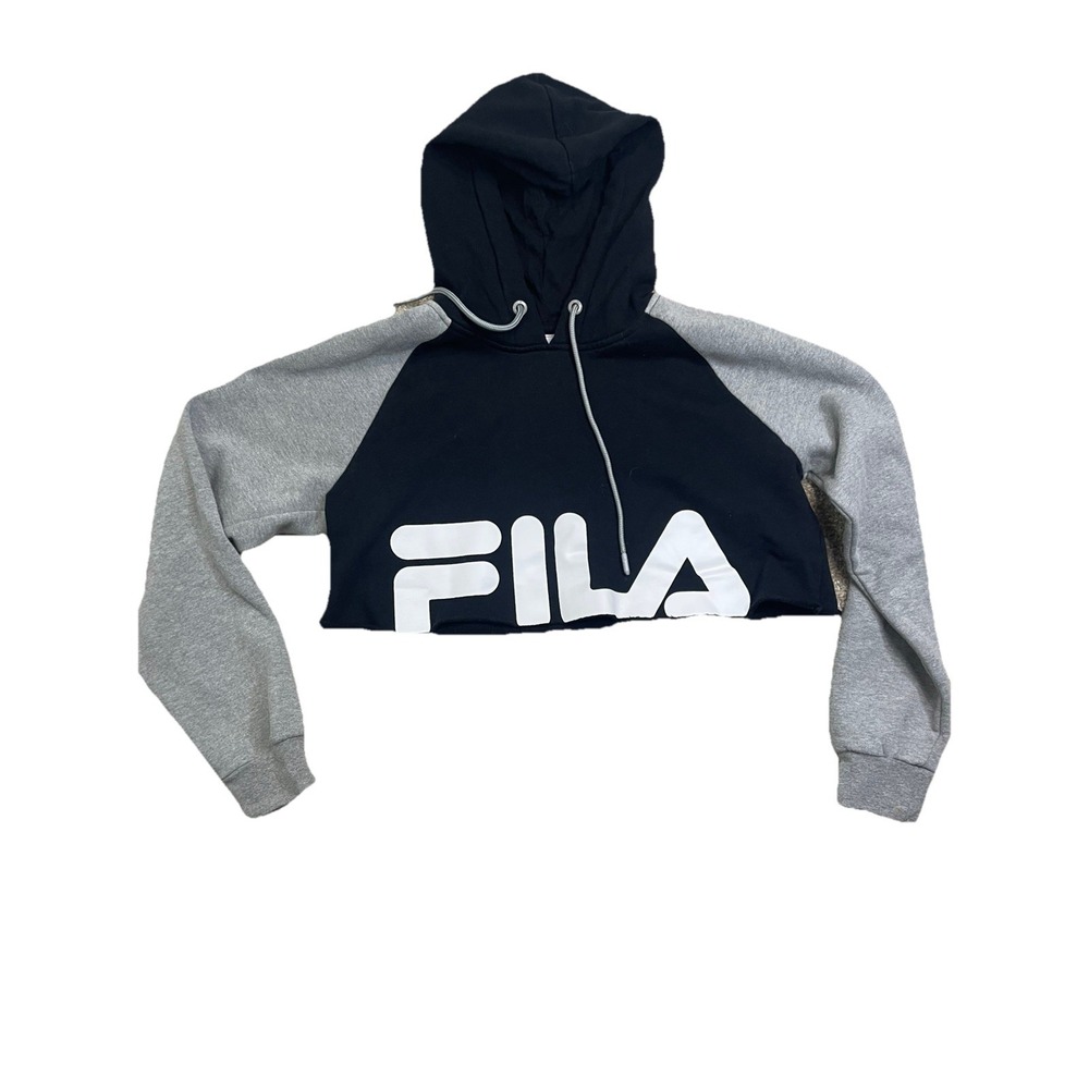 Fila Womens Crop Hoodie Size M Black Gray Long Sleeve Logo